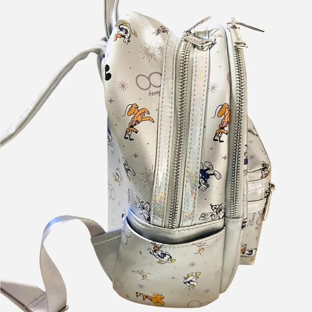LOUNGEFLY DISNEY PARKS 100th ANNIVERSARY Backpack Bag Silver FAST SHIP 3085-1